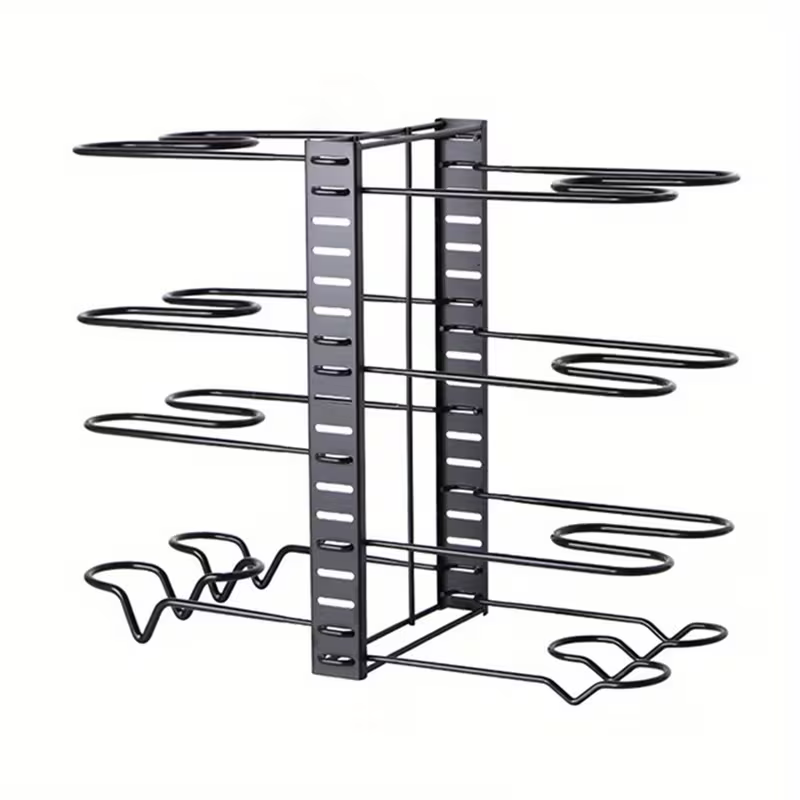 Organizador de ollas y sartenes El Rocío de 5 niveles en metal negro con diseño vertical desmontable para cocina