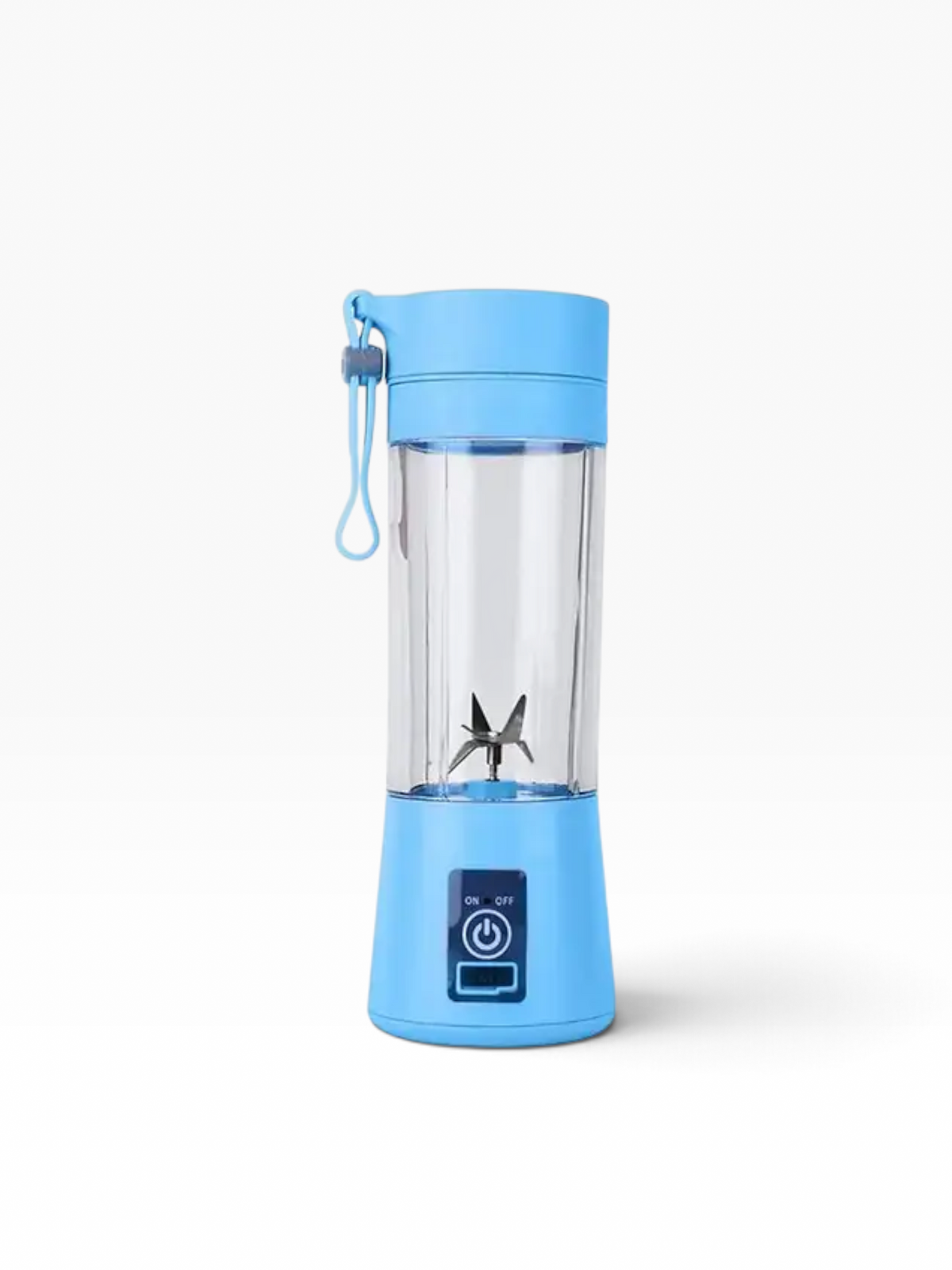 Mini batidora portátil El Rocío azul de 380 ml con carga USB, ideal para preparar smoothies y batidos individuales.