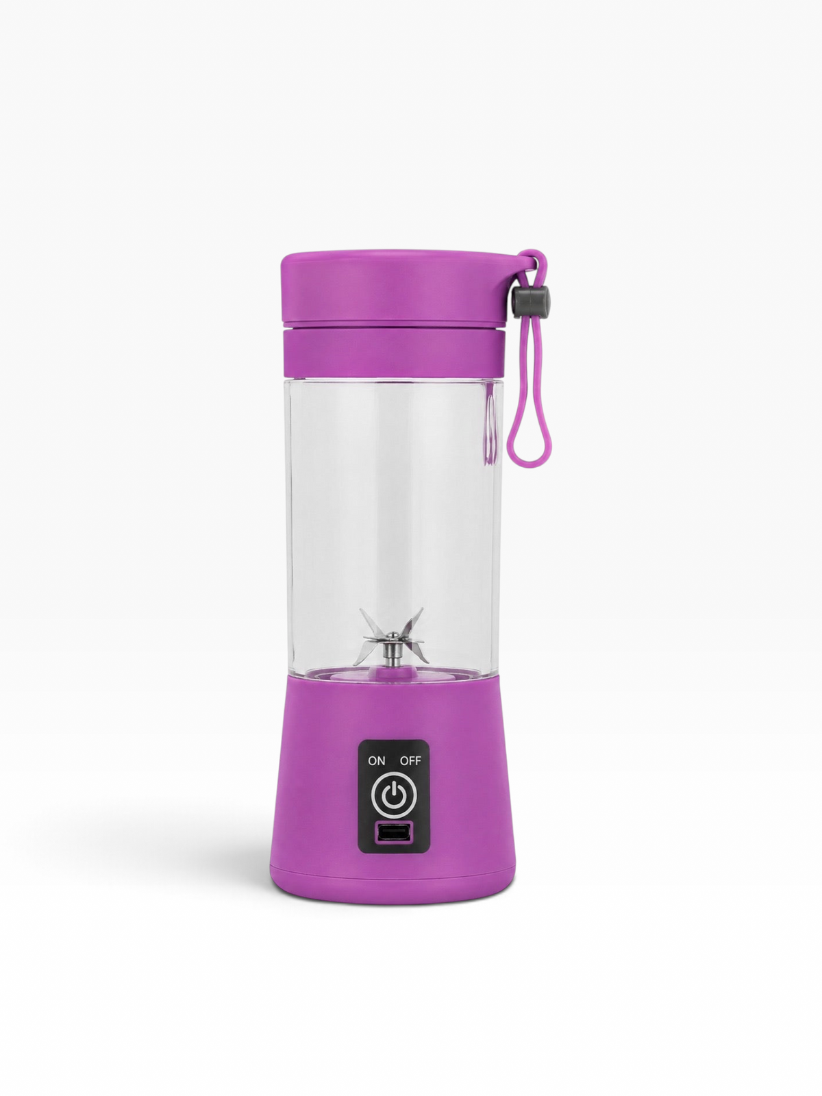 Mini batidora portátil El Rocío de 380 ml en color morado con carga USB, ideal para smoothies y batidos individuales.