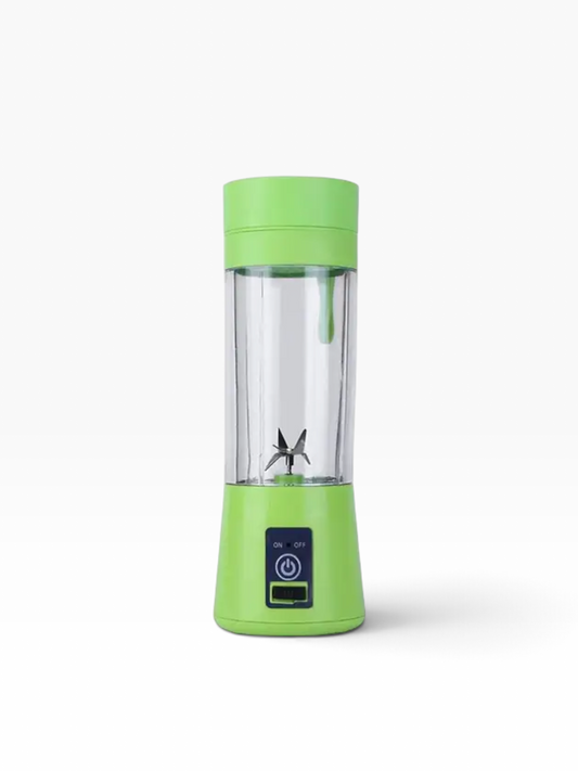 Mini batidora portátil El Rocío de 380 ml en color verde con cuchillas de acero inoxidable y carga USB.