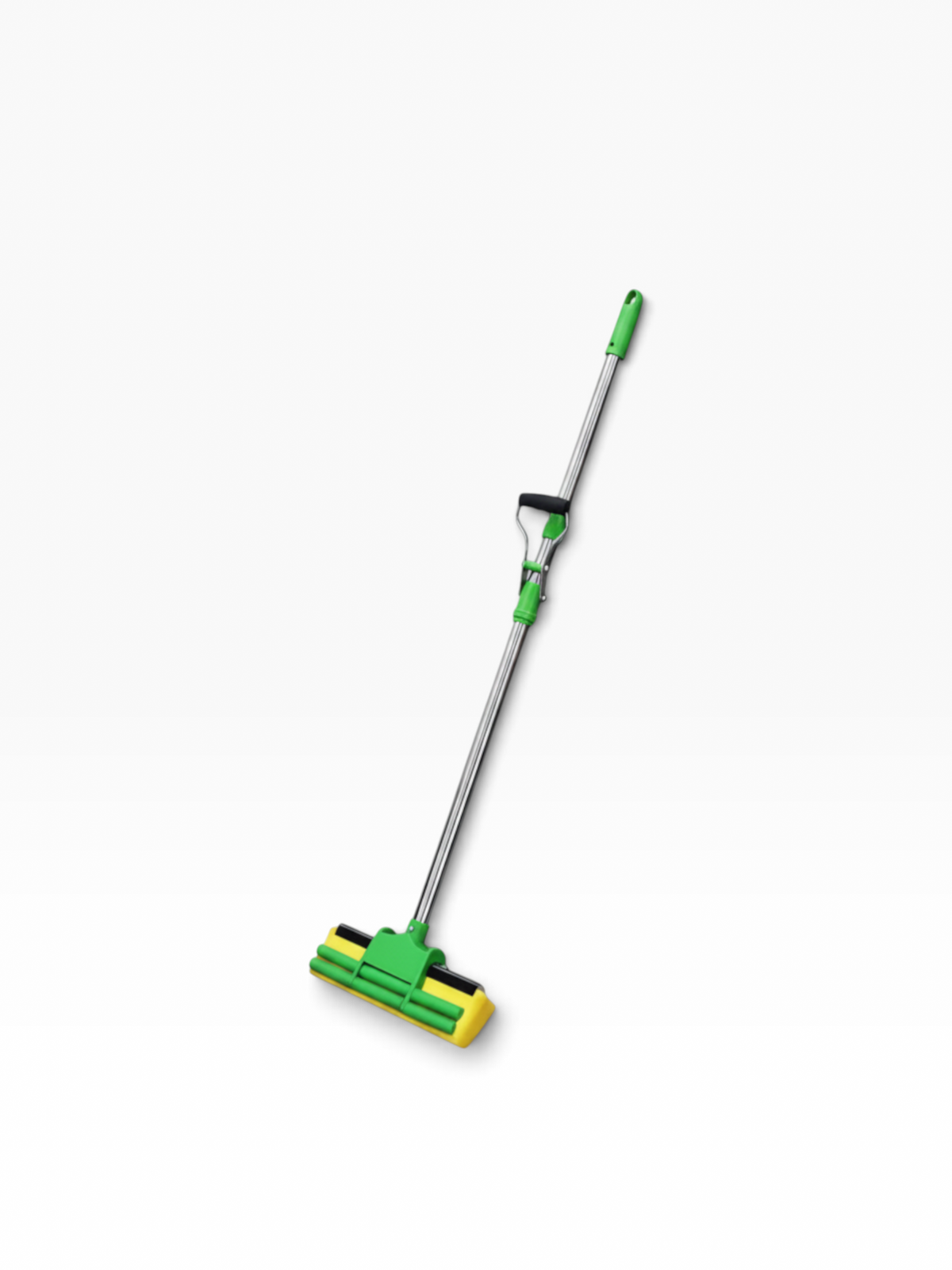 Trapeador de esponja autoexprimible El Rocío con cabezal de PVA amarillo y mango metálico verde para limpieza de suelos