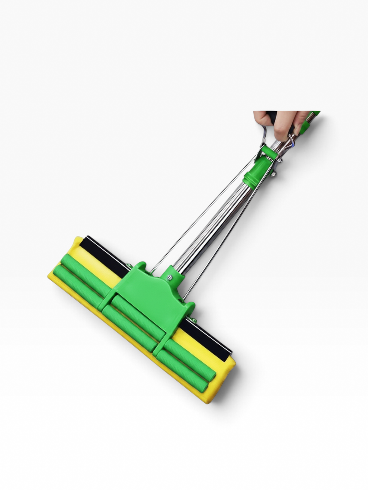 Trapeador de esponja El Rocío con sistema autoexprimible, cabezal de PVA amarillo y verde para limpieza de suelos